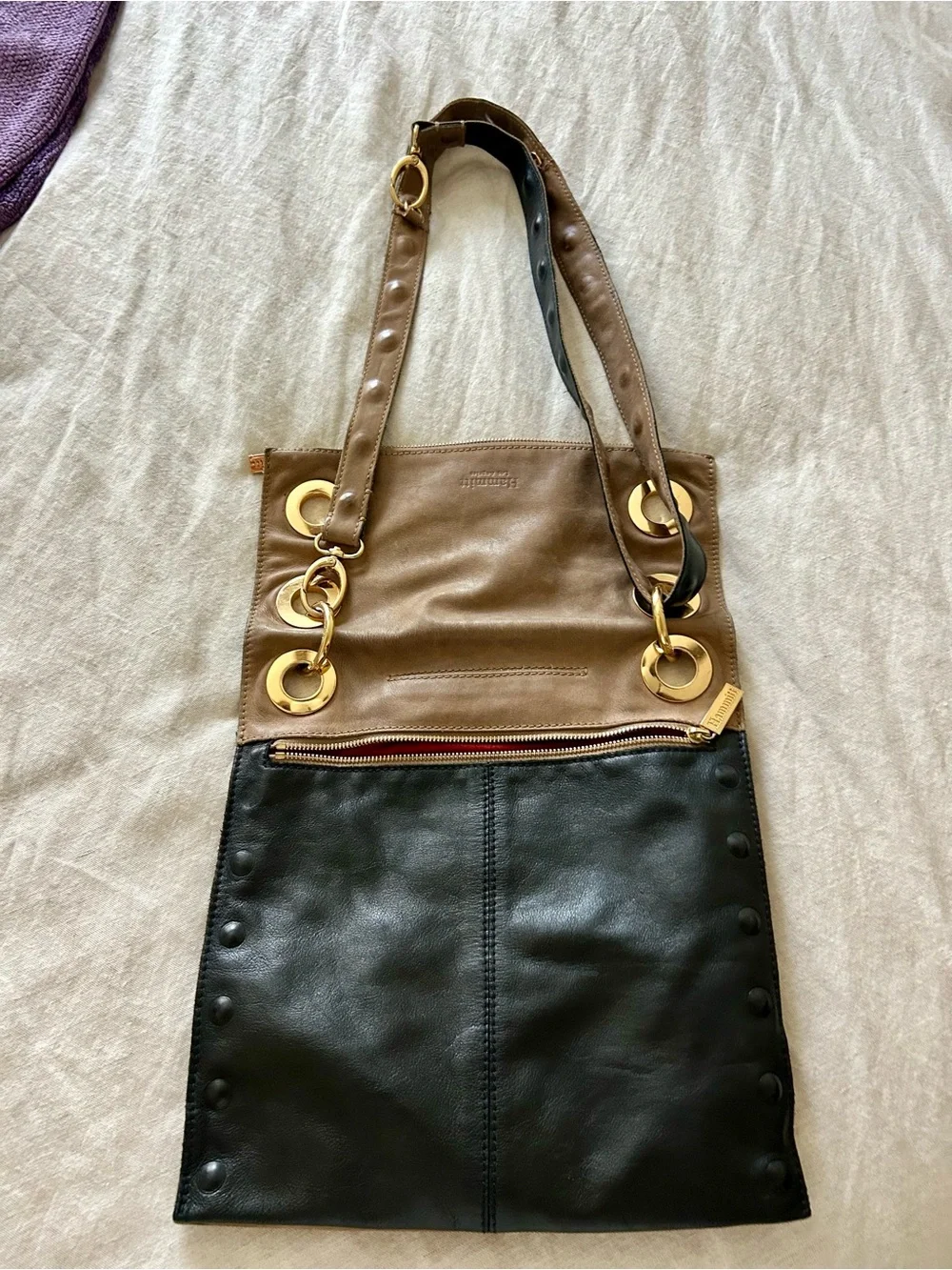 Hammitt Tan Leather Crossbody Bag with Gold Grommet Accents